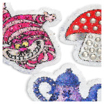 Alice in Wonderland removable stickers Cat, teapot, playing card and mushroom, Multicolored
